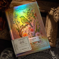 Carnet A5 Édition Luxe Dorée Série Plumes des Quatre Saisons, Papier à Motifs Floraux et d'Oiseaux Style Américain Rétro