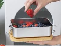 Produits écologiques Boîte à lunch en acier inoxydable avec couvercle en bois Conteneurs à lunch en métal japonais Snack Food pour enfants et adultes à l'école