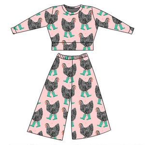 ชุดเสื้อผ้าเด็กผู้หญิงแขนยาวลายดอกไม้พร้อมกางเกงแต่งระบายสีชมพู - Product Image 2