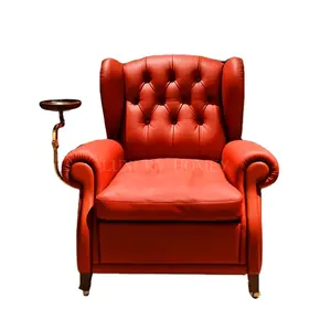 Estilo italiano Mão Carved Wood Poltrona Lounge Room Furniture Luxo Red King Throne Único Leather Cigar Sofa Lazer Cadeiras