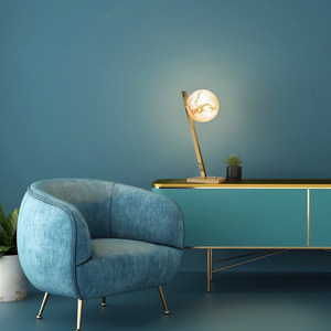 Lampe de table en marbre naturel avec abat-jour en verre, source de lumière LED, décoration intérieure, design minimaliste, origine Zhongshan, respectueuse de l'environnement - Product Image 1