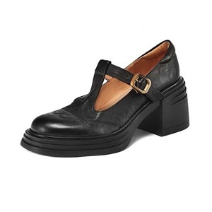 Fabbrica di alta qualità alla moda in vera pelle tondeggiante <span class=keywords><strong>Mary</strong></span> <span class=keywords><strong>Jane</strong></span> pump <span class=keywords><strong>scarpe</strong></span> con tacchi alti da donna - Product Image 1