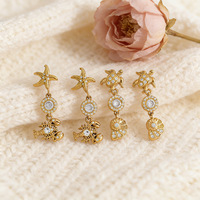 Boucles d'oreilles en acier inoxydable plaqué or 18 carats pour femmes, motifs étoile de mer, coquille de tortue, homard, oxydes de zirconium, vente en gros OEM