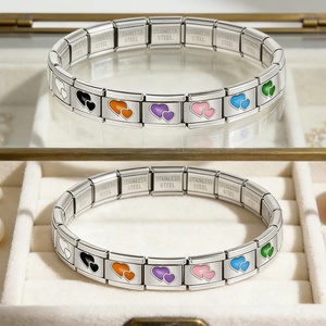 Romántico y Colorido Doble Corazón Italiano de Acero Inoxidable de 9mm para Pulseras DIY, Abalorio para Hacer Joyas, Regalos de San Valentín - Product Image 3