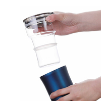 Bouteille d'eau isolée en verre borosilicate avec manchon en acier inoxydable, tasse à café thermique au design élégant pour la maison, le bureau et les voyages