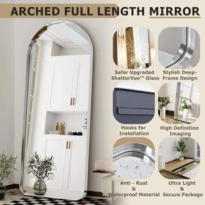 Easy 71x30 in <b>Arched</b> Full Length Unlighted Floor <b>Mirror</b> Aluminum Alloy Frame Wall Hanging Home Decor - Product Image 4