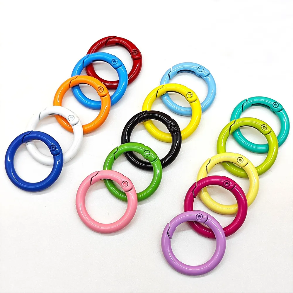 2024 new round spray painted spring buckle split ring keychain metal alloy DIY luggage accessories