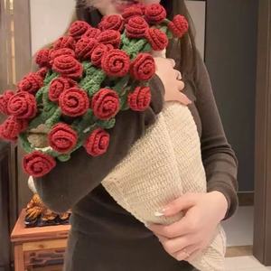2025 INS Hot Style Cotton New Design Crochet Flower Red Rose Bouquet <b>Blanket</b> - Product Image 1