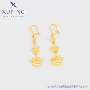 A00693986 Bijoux xuping, or vietnamien bon marché, style trois couronnes, pompon, plaqué or 24 carats, boucles d'oreilles - Product Image 6