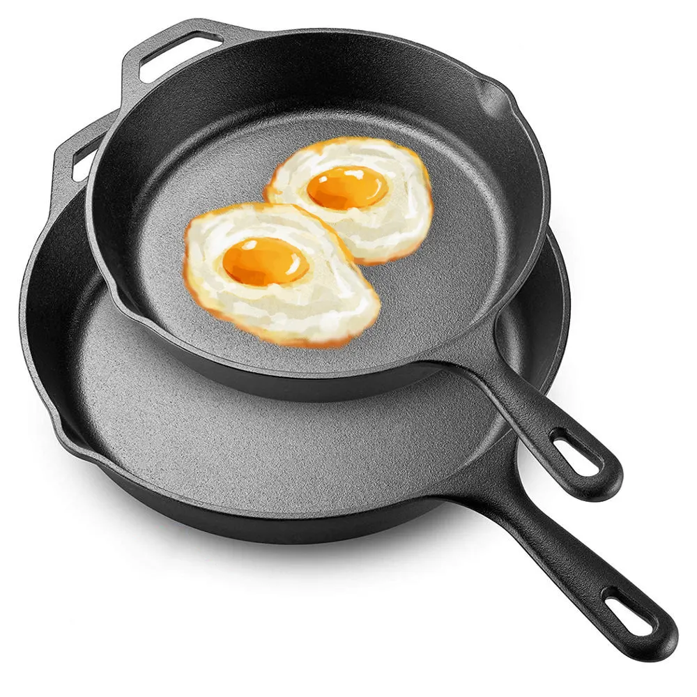 Bright Houseware Supermarket Best Selling Cast Iron Cookware 10/11 inch Non Stick Cast Iron Skillet Pre-Seasoned Frying Pan Set