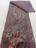 Tissu en dentelle pleine perles couleur violet foncé NI.AI avec broderie de sequins et perles, couleur de fond luxueuse pour mariages et fêtes LY6496