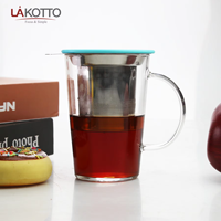 Mug à infuseur à thé en verre borosilicate haute résistance LAkotto 400 ml avec couvercle en acier inoxydable, compatible lave-vaisselle et micro-ondes, vaisselle de qualité supérieure