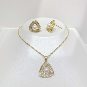Juego de Joyería de Plata de Ley 925 con Perlas para Mujer, Chapado en Oro, Collar y Aretes con Diseño de Gota de Agua, Clásico para Bodas - Product Image 2