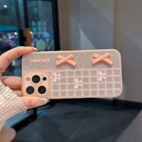 Coque de téléphone en TPU transparente ultra-fine et élégante, colorée, avec peinture UV, anti-traces de doigts, antichoc, avec joli nœud et strass, vente en gros