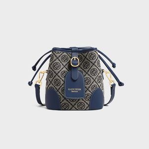 Wholesale Custom Lady Fashion <b>Waterproof</b> Geometric Jacquard Bucket <b>Bag</b> Women PU Leather <b>Drawstring</b> Shoulder <b>Bag</b> Detachable - Product Image 1