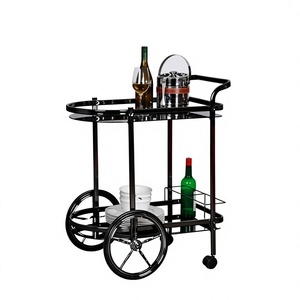 Chariot de bar industriel en métal à double niveau avec roulettes, support de rangement rond pour servir les boissons, utilisation dans le salon - Product Image 6
