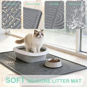 Tapis pour chat de plusieurs tailles pour litière, tapis imperméable pour attraper les litières, tapis extra large en silicone pour litière de chat - Product Image 4