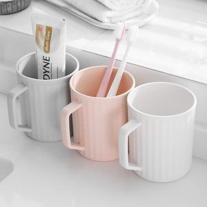 Mouthwash Cup With Handle Large Capacity Solid Color Toothbrush Holder For Bathroom Home Use Gray White Pink - Product Image 4
