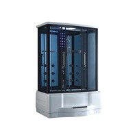 Cabine de douche hammam moderne Como Hotel avec porte coulissante noire 90x90 en verre transparent et cadre en alliage d'aluminium brossé