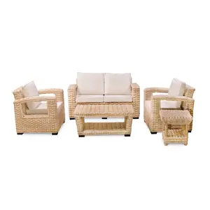 Set da soggiorno mobili in rattan e cuscino 2 posti london water hyacinth weaving made in Indonesia