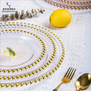 Platos <span class=keywords><strong>de</strong></span> Presentación <span class=keywords><strong>de</strong></span> Lujo <span class=keywords><strong>de</strong></span> 13 Pulgadas, <span class=keywords><strong>de</strong></span> Vidrio Transparente <span class=keywords><strong>con</strong></span> Borde Dorado, para Decoración <span class=keywords><strong>de</strong></span> Mesa en Bodas, Fiestas y Banquetes - Product Image 3