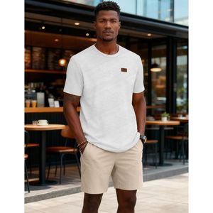 Camiseta de Manga Corta Personalizada para Hombre, Blanca, con Textura Geométrica, Transpirable, de Algodón Tejido, Informal - Product Image 2