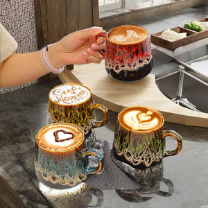 Wholesale 12 oz Ceramic Coffee <b>Mug</b> Handmade Light Luxury Retro Style Dishwasher Microwave Safe <b>Large</b> Capacity Stylish Texture - Product Image 2