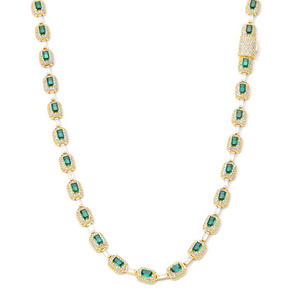 Unisex Geometric Gift Necklace New Arrival Green Baguette Zircon with Emerald Inspired Cushion Cut Fashion Jewelry Copper Alloy - Product Image 4