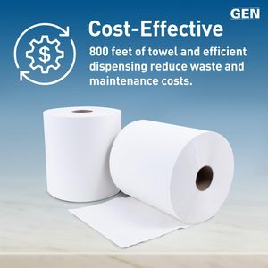 GEN 8-Inch X 800 ft Hardwound <b>Roll</b> Towels 6-Ply Soft <b>White</b> Kitchen <b>Paper</b> Towels 2-Ply <b>Roll</b> 6 <b>Rolls</b>/Carton - Product Image 3