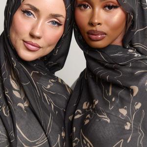 Ladies' Elegant Muslim <b>Print</b> Modal Hijab Custom Logo Scarf Customizable Breathable <b>Islamic</b> Durable Soft Premium - Product Image 1