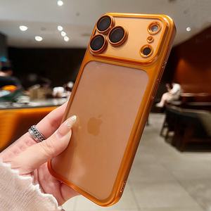 L'étui pour téléphone à sensation de peau mate électrolytique au design orange créatif est livré avec <span class=keywords><strong>un</strong></span> <span class=keywords><strong>film</strong></span> d'objectif pour iPhone 11 12 13 14 15 16 17 Pro Max - Product Image 2