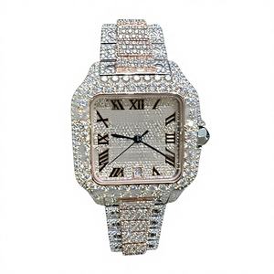 Reloj de Lujo para Hombre, Estilo Hip Hop, Completamente Cubierto de Moissanita, Oro Rosa y Plata, Acero Inoxidable, Resistente al Agua 10 Bar - Product Image 1