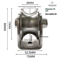 Rouleau de porte coulissante en acier inoxydable 304 à double roulement, en forme de U, V, H, robuste, silencieux, avec support de courroie, pièces de quincaillerie épaissies