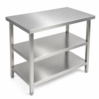 Table de préparation en acier inoxydable de haute qualité, table de travail multi-niveaux en inox avec étagère de rangement pour la transformation alimentaire commerciale