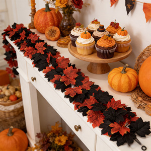 Guirlandes de feuilles d'érable artificielles en soie noires et rouges pour l'automne, 100-200 cm, pour décoration murale, maison, Thanksgiving, Noël - Product Image 4