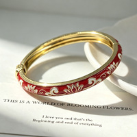 Gelang Berengsel Enamel Motif Bunga Gaya Cloisonne, Gelang Berpola Bunga Lukis Vintage Berlapis Emas, Perhiasan Fashion Elegan