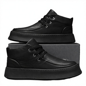 Botas Casuales Retro de Hombre con Caña Alta, Diseño Cómodo de Suela Blanda, Tela de Algodón, Cordones, Cuero Sintético, Plantilla de EVA, Zapatos para Caminar - Product Image 2
