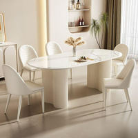 Ensemble de table à manger en marbre, plateau rectangulaire en pierre frittée, base en métal, mobilier de salle à manger élégant pour hôtel, restaurant