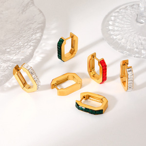 Boucles d'oreilles créoles en acier inoxydable de luxe 18K mode européenne et américaine en forme de U incrusté de zirconium carré oreille <span class=keywords><strong>Clip</strong></span> - Product Image 2