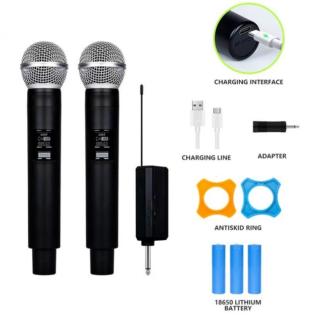 Professional Wireless Microphone 2 Channels Chargeable Handheld Mic Microphone Speaker for Party Karaoke