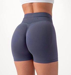 Pantalones cortos de entrenamiento para mujer Logotipo personalizado Gimnasio Fitness Wear Leggings Scrunch Butt Lift Cintura elástica Deportes Pantalones cortos de yoga sin costuras - Product Image 4