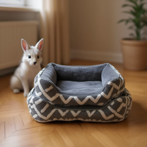 Cuccia Quadrata Grigia per Animali Domestici, Letti in Peluche Artico per Conigli - Product Image 3
