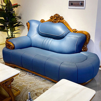 Juego de Sofás de Lujo en Madera Maciza de Ébano Tallado Estilo Europeo y Chino con Piel de Primera Calidad Muebles Modernos para Sala de Estar