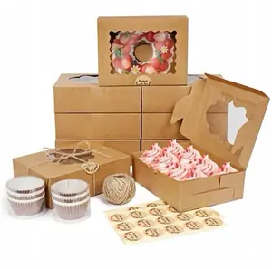 Custom Eco Friendly Brown Kraft 10 Inch Square Top Window Food Cake Packaging Box