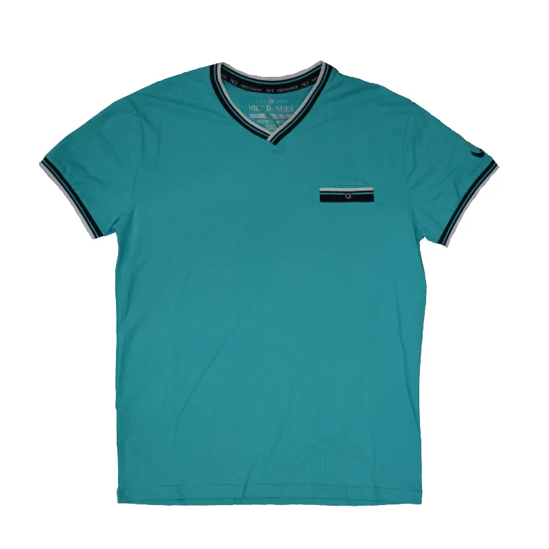 Wholesale Custom High Quality Basic Men's V-neck Tshirts Contrast Color Decorative Pocket Man Sport Tees