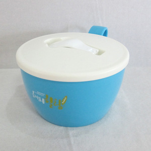 Bol à nouilles instantanées en plastique de style coréen avec fourchette et poignée, boîte à lunch ronde rouge et bleue à emporter - Product Image 3