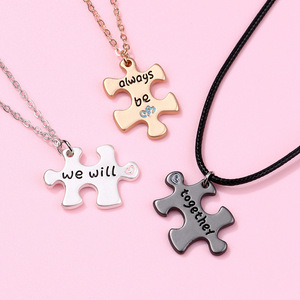 Oferta Especial: Cadena de Aleación Dorada con Colgante de Letra y Gota de Aceite, Diseño de Rompecabezas Sencillo y Moderno para Niños, Regalo para Mejores Amigos, Siempre Juntos - Product Image 6