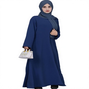 Women Modest Abaya Long Sleeve Round Neck Maxi Dress Solid Color Breathable Loose Fit Daily Wear Middle East Style - Product Image 1