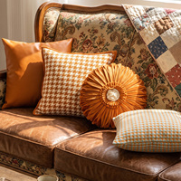Housses de coussin décoratives en jacquard chenille pied-de-poule 20x20, velours orange brûlé, carrées pour canapé, sofa, lit