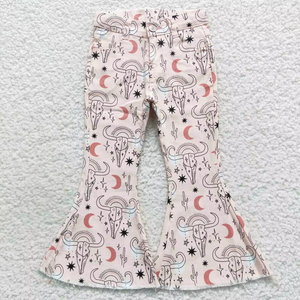 Pantalones Acampanados con Estampado de Cactus y Vaca Highland para Niña Pequeña, Moda Otoñal Ecológica para Bebés - Product Image 5
